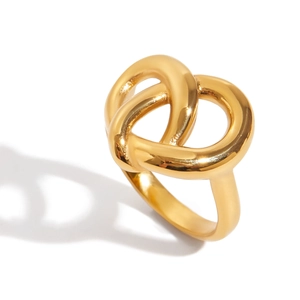 Vintage 18K gold plated stainless steel knot ring with geometric heart design