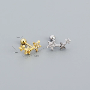 Macro view of 925 silver star screw-back earrings with micro zircon stone pavé