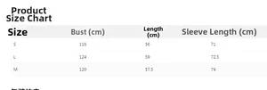 Detailed size chart for double-breasted trench coat with bust and length measurements