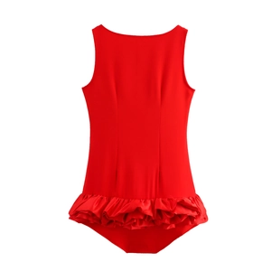 Red sleeveless tiered ruffle dress with safety shorts, sweet and sexy summer style