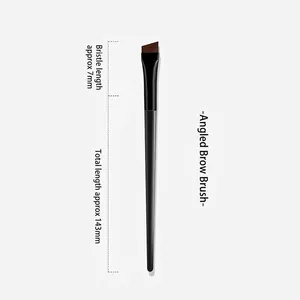 Flat angled eyeliner and eyebrow brush with 143mm black handle and 7mm brown bristles
