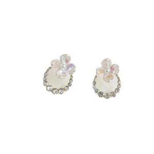 S925 silver flower pearl hoop earrings with sparkling cubic zirconia floral design