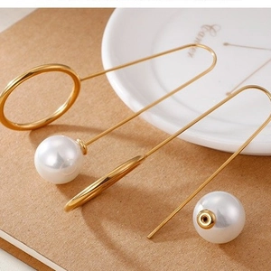 Minimalist Dangle Earrings For Women With Shell Artificial Pearl And 316L Stainless Steel Geometric Long Hook Elegant Jewelry