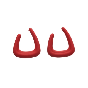 Minimalist red matte geometric U-shaped acrylic hoop earrings on white background
