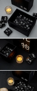 Detail view of mini scented candles gift box featuring unique themes and 13g volume specs