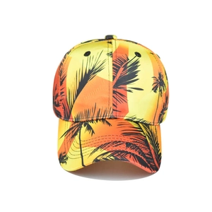 Unisex baseball cap with sunset gradient color and palm tree silhouette print