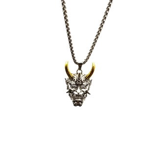 Retro hip-hop stainless steel bull mask pendant necklace with silver and gold details