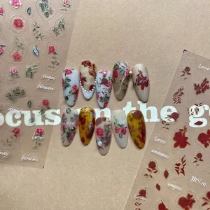 Vintage Rose Flower Nail Art Stickers Ultra Thin Adhesive Floral Amber Pattern Retro Japanese Style Manicure Decals