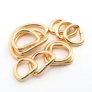 Polished light gold D-ring hardware set in various sizes for bags and clothing