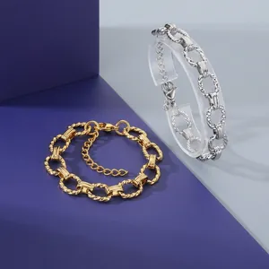 Stainless Steel Chunky Chain Bracelet Twisted Texture O-Link Adjustable Fashion Jewelry For Women