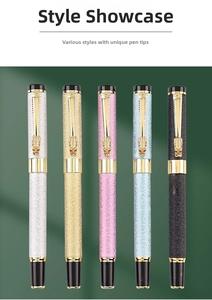 Macro detail of Morandi business pens featuring ornate gold dragon head clips and matte texture