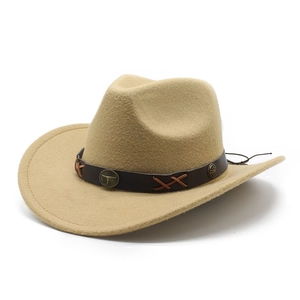 Classic camel western cowboy hat for men and women with leather band and vintage buckle