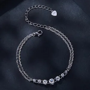 Elegant 925 sterling silver double layer bracelet with seven brilliant moissanite stones