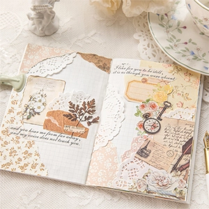Vintage floral scrapbooking kit with butterfly stickers and lace for DIY journaling craft