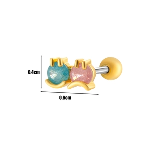 Detail of flower stud earring with pink and blue stones measuring 0.4cm by 0.6cm