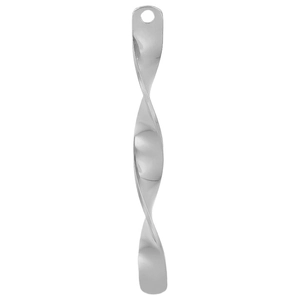 Detailed view of silver 304 stainless steel spiral twist pendant with top ring connector