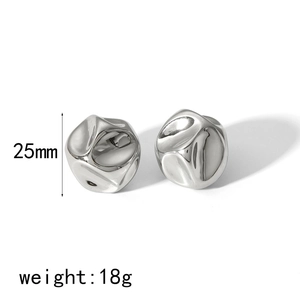 Boucles d'oreilles sphériques irrégulières argentées, style métal liquide, 25mm
