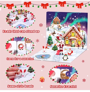3D folding Christmas Advent calendar jewelry box with 24 DIY beads and charms