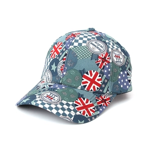 Detailed macro of the Union Jack graffiti pattern on a vintage cotton baseball cap