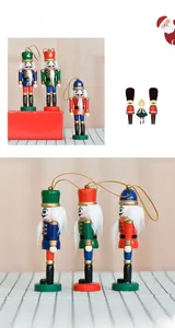 Detail of 13cm wooden nutcracker soldiers ornaments with gold hanging strings for Christmas trees