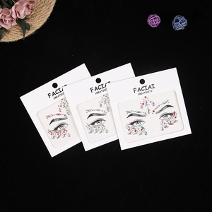 Set of 3 facial rhinestone stickers for parties in various colors on white eye cards