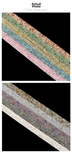 Detailed tile display of multi-colored 2.5mm square natural stone beads stacked on black