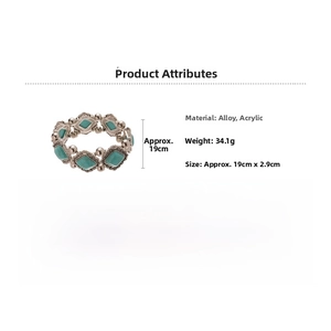 Detail view of retro geometric acrylic bracelet with embossed alloy turquoise texture