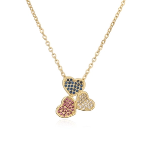 Collier plaqué or 18K classique avec pendentifs cœur en zircon bleu rose et blanc