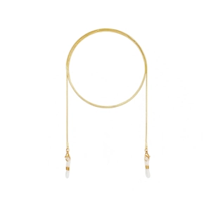 Exquisite gold metal eyewear chain with white silicone loops and lobster clasps