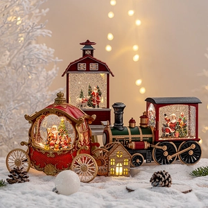 Christmas snowman and Santa Claus glitter snow globe figurines with warm LED light decor