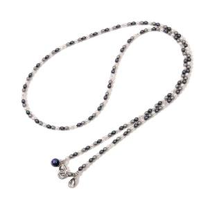 Elegant Baroque pearl crossbody phone lanyard with dark iridescent beads and silver clasp