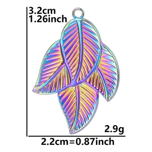 Rainbow stainless steel leaf pendant size detail showing 3.2cm height and 2.2cm width dimensions