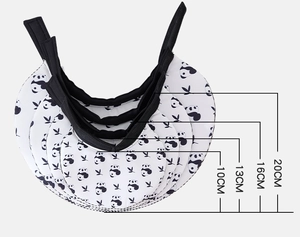 Size comparison of four pet Elizabeth collars with panda print from 10cm to 20cm