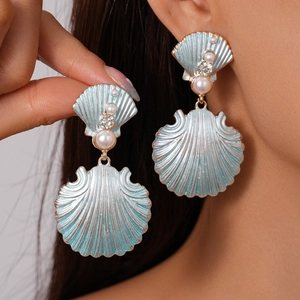 Muschel Ohrhänger Mit Imitationsperle Strass Emaille Und 925 Sterling Silber Ohrstecker Für Damen Strand Sommer