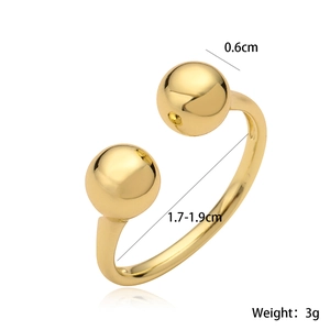 Minimalist gold-plated double ball open ring with a glossy finish and adjustable band