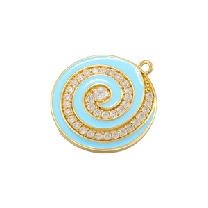 Golden spiral pendant with light blue enamel and sparkling cubic zirconia stones