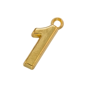 Detailed view of polished 18K gold plated number 1 pendant with hanging loop
