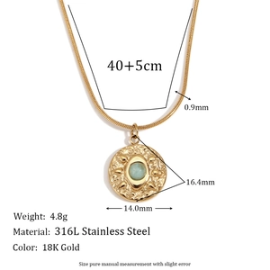 18K gold plated stainless steel snake chain necklace with amazonite eye coin pendant