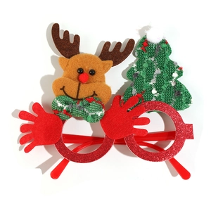 Christmas party glasses set with reindeer, tree and glitter frames on white background