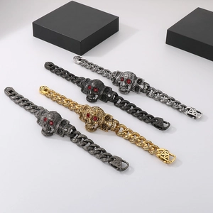 Bracelets tête de mort rétro en acier inoxydable 304 avec pierres rouges en quatre couleurs