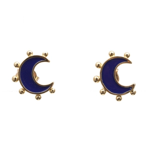 Boucles d'oreilles lune en cuivre plaqué or avec détails en émail bleu marine élégant