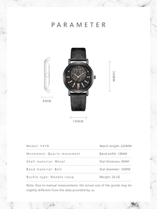 Spécifications techniques détaillées de la montre à quartz YOLAKO avec dimensions