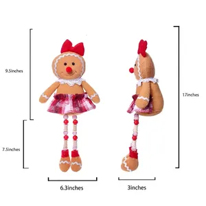 Christmas gingerbread man plush gnome decoration 43cm tall with wood bead details