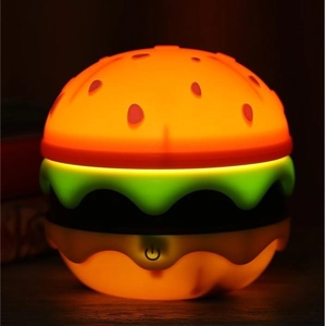 Creative LED hamburger night light with three-level dimming and eye-care warm glowing effect