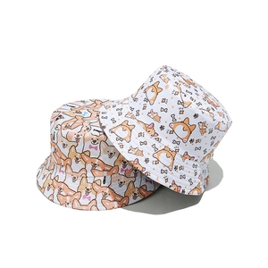 Women's summer reversible bucket hats featuring cute corgi dog and bone prints