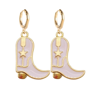 Boucles d'oreilles bottes de cowboy rétro crème avec étoile dorée et émail