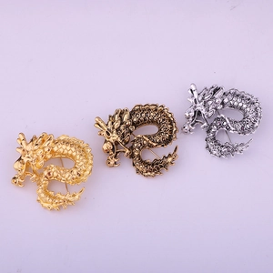 Vintage dragon brooch pins in gold, bronze and silver finish for men's suit lapels