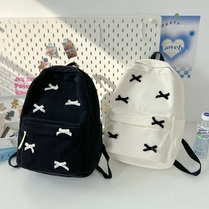 Corduroy Backpack With Bowknot Decoration Japanese Ins Style Student School Bag For Girls Large Capacity Travel Daypack