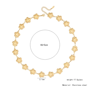 Detailed specs of gold stainless steel star chain necklace with lobster clasp and extension