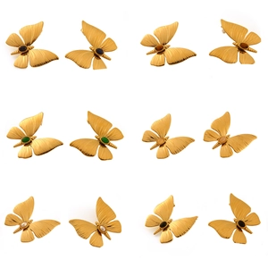 Original Design Stainless Steel Butterfly Earrings With Natural Stone 18K Gold Plated 925 Sterling Silver Post For Women
